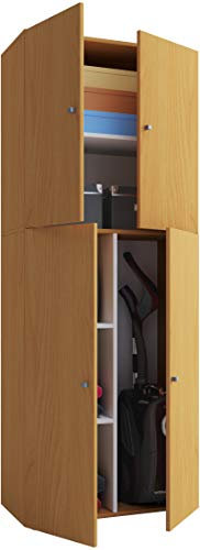 VCM Holz Besenschrank | 6 Fächer | Haushaltsschrank | Maße: B. 70 x H. 184 x T. 40 cm | 4 Drehtüren - Lona
