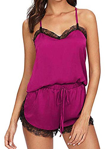 KHDFYER Tezenis Donna Intimo Ldies Intimo Donna Indumenti da Notte Senza Maniche Cinturino Indumenti da Notte Pizzo Camicie di Raso Set di Pigiami Set da Donna-Rosa Caldo_S