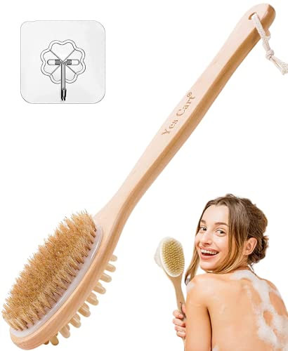 Yes Cart Holz Rückenbürste Mit Langem Stiel - 40cm Duschbürste Naturborsten l Badebürste Zum Entfernen Abgestorbener Haut, Cellulite, Verbessert Lymphfunktionen l Rückenbürste Dusche