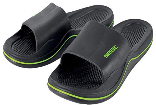 SEAC Zapatillas de Goma Unisex CAYA para Playa y Piscina, Color Negro/Verde, 3,5