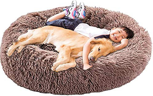 XXL Hundebett Orthopädisch Waschbar Rund Haustierbett für Große Grosse Mittelgroße Hunde XL Hundesofa Antistress Waschbar Kuschelig Hundekissen Memory Foam Hoch Oval Donut Labrador Hundehöhle Braun