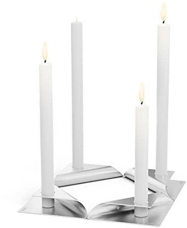 höfats - Square Candle - Kerzenhalter aus Edelstahl für Stabkerze 20-24mm - Kerzenständer in Silber - 17x9x2,5 cm - 4er Set