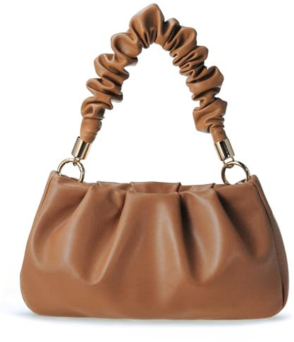 Cloud Pouch Bag Damen-Schultertasche, weiches veganes Leder, Vintage-Hobo-Kette, Crossbody-Tasche, camel, Small