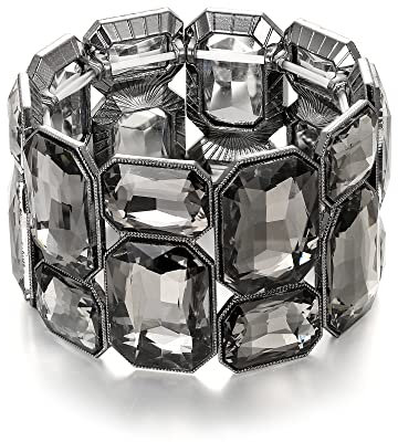 EVER FAITH Strass Armband Kristall Art Deco 2-lagiges elastisches Stretch Armkette für Damen Mädchen Lavendel gGrau