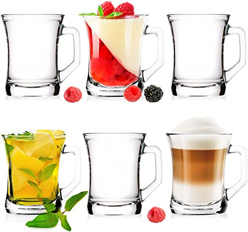 PLATINUX Teegläser mit Griff Kaffeegläser Set 6 Teilig 150ml (max. 210ml) aus Glas Glastassen Dessertglas Teetasse