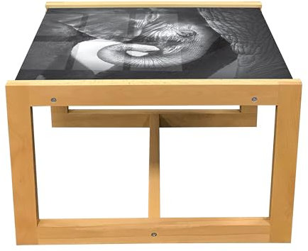 ABAKUHAUS Elefant Couchtisch, Elefant-Mutter und Baby, Acrylglas-Mitteltisch mit Holzrahmen für Büros Wohnheime, Klein Größe, Charcoal Grey Pale Grau