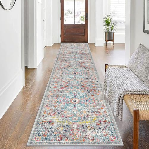 Pauwer Boho-Teppich für Flur, Waschküche, Küche, Badezimmer, Schlafzimmer, waschbar, für Eingangsbereich, 5 x 25 cm, rutschfest, Landhausstil, Vintage-Stil, Bodenmatte, Teppichläufer für Flur
