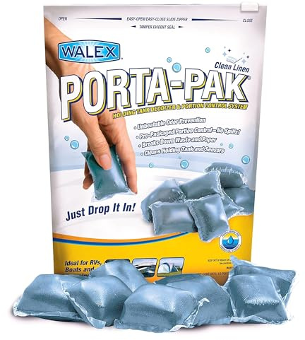 Walex Porta-Pak RV Marine Black Holding Tank Deodorizer Drop-Ins, Camper, Boat, Camping Porta Cassette Toilet Cleaner Pods, Clean Linen, 10 Pack