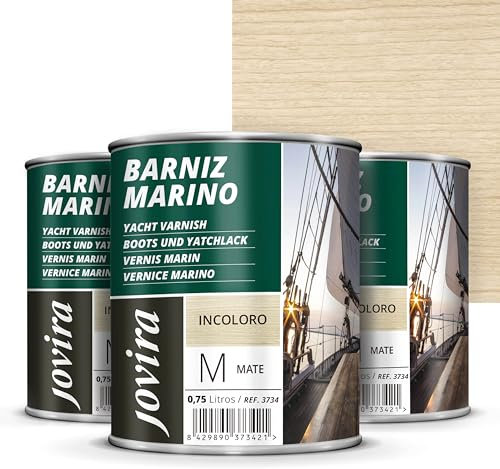 JOVIRA PINTURAS Barniz Marino. Para madera exterior-interior, incoloro-transparente. Especial resistencia en ambientes marinos. (3x750 Mililitros, Mate) K-53-3
