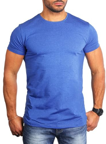 Young & Rich Herren Uni Basic T-Shirt mit Rundhals Ausschnitt einfarbig Stretch körperbetonte Dehnbare Passform 1701