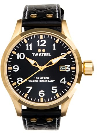TW Steel Volante Mens 45mm Quartz Watch with 3-Hands Movement and Black Leather Strap