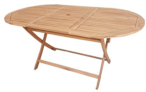 LOLAhome Mesa de jardín Resistente y Plegable Ovalada de 160x85x74 cm, para 4-6 Personas | De Madera natual sostenible de Acacia con FSC |para Exterior, jardín, terraza, balcón o Piscina | Kate