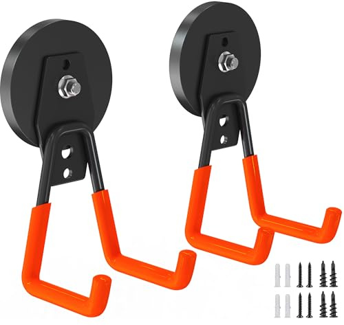 Laowu Extra Strong Magnetic Hooks for Hanging Heavy Duty, 100 LB Large Industrial Magnet Hooks, Magnetic Hook with Anti-Slip Coating, Storage Utility Magnetic Hooks for Garage Shelve and Garden Tools