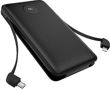 Auskang Powerbank 10000mAh with Cable, 22.5W PD Powerbank Small But Powerful, Ultra Thin Power Bank, LED Display Battery Pack, Compatible with iPhone, Samsung, Huawei, Xiaomi etc