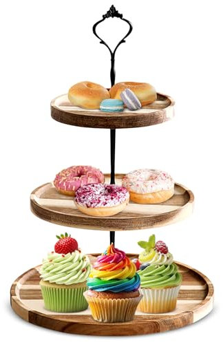 Wooden Cupcake Stand, 2/3 Tier Round Cupcake Tower Stand Wood Cake Stand Farmhouse Cupcake Display Tiered Tray for Cupcakes Tea Party(03)