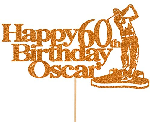 Personalised Golf Golfer Glitter Cake Topper - Copper Orange Custom Age & Name Glitter Cake Decoration and Sprinkles - Happy Birthday Decorations - Personalised Toppers for Cakes by Cakeshop