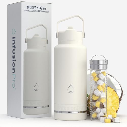 Infusion Pro Fruit Infuser Water Bottle with Straw Lid (32 oz) Stainless Steel Vacuum Insulated : 50 Recipe Fruit Infusion eBook : Large Infuser for More Flavor : Easy Cleaning : Great Gift