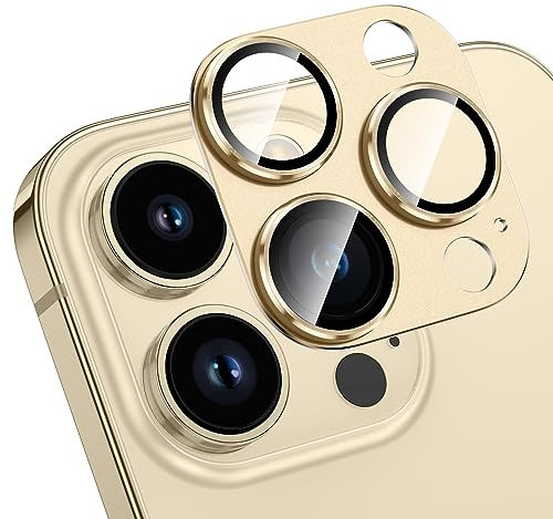 HWeggo for iPhone 15 Pro/iPhone 15 Pro Max Camera Lens Protector,9H Tempered Glass Camera Cover,All-in-one Aluminum Alloy Metal,Anti-Scratch Matte Case Friendly(Gold)