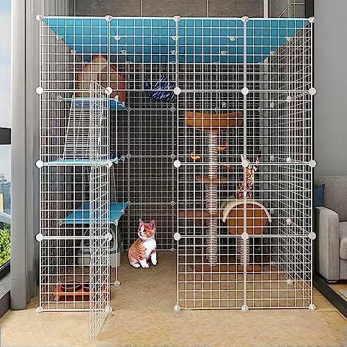 Katzenkäfig für drinnen, Katzengehege, großer Katzenlaufstall, Abnehmbarer Metall-DIY-Katzenhütten, Frettchen-Kleintierkäfig, großer Übungsort, ideal für 1–4 Katzen (Größe: 147 x 111 x 145 c