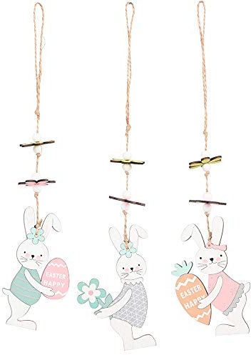 Acfthepiey 3 x Oster-Hasen-Ei-Hängeornamente, Party-Dekoration, Basteln, Holz, Oster-Anhänger für Zuhause, Schaufenster