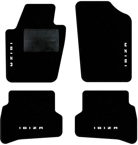 QUEMAR Autofußmatten kompatibel mit Seat Ibiza IV 6J 2008-2017 / Maßgeschneidertes Teppich- und Gummimatten-Set (2 vordere + 2 hintere) / Personalisierte Stickerei und Farben (4 Stickereien, schwarzer