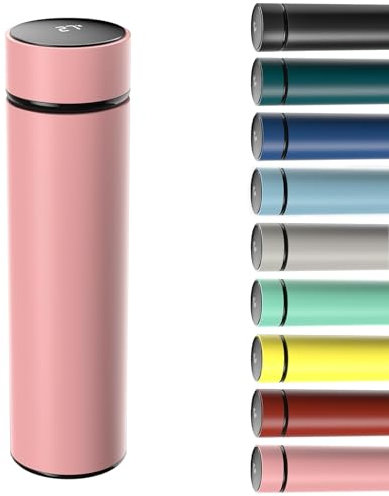 Homealexa Bouteille Isotherme en Acier Inoxydable 500ML, Bouteille Isotherme sous Vide avec Affichage de la Température Intelligent Température à Ecran LED Rose