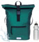 Rucksack Herren Plane Time Bag Kurierrucksack Roll-Top Fahrradrucksack Sport Fitness Damen 23 Liter A4 12821 + Flasche (Green Metallic 13074)