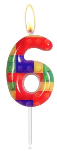 Building Blocks Birthday Candles, 6th Birthday Candles, Rainbow Number 6 Candles, Red, Yellow, Green, Blue Candle for Cake, Building Block Themed for Girls Boys Birthday Party Decorations Supplies
