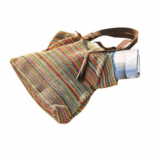 Loberon Tasche Gillian, bunt | Fröhlicher Boho-Charakter, Urlaubs-Stimmung, Henkeltasche, Modisches Accessoire, Jute, Baumwolle, Rindsleder