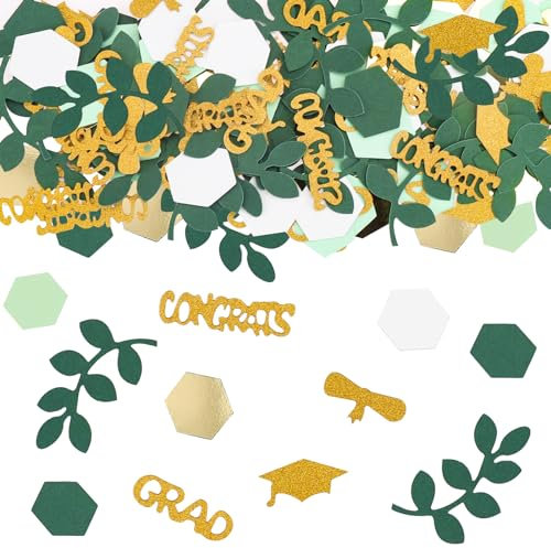 VIKY® 2024 Graduation Deko Konfetti Gold Grün,200 Stück Bachelor Deko Tischdeko,Ausbildung Prüfung Bestanden Deko Confetti,Abschluss Hut Streudeko für Congratulations Grad Bestandene Prüfung Geschenk