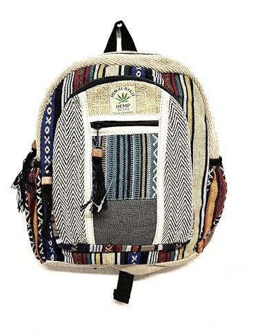 Mini-Rucksack aus Hanf und Baumwolle, Hippie-Stil, handgefertigt in Nepal, mehrfarbig, Mehrfarbig 1, S
