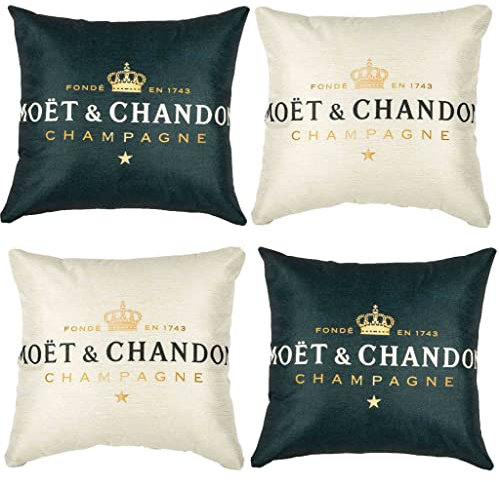 Kissenbezug für Sofa, dekorative Kissenbezüge Champagner und Schwarz, 45 x 45 cm, 4-teiliges Set, Baumwolle, Leinen, einfarbig, Sofakissen, Armlehne aus natürlichem Leinenstoff