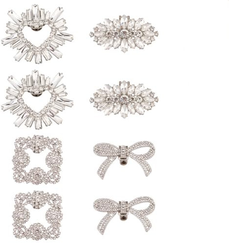 GOMAKERER 8 Stück Schuhclips Mit Strasssteinen, 4 Stile Elegante Herzschleife Quadratische Pferdeauge Kristall Schuhschnallen Abnehmbare Schuhe Charm Dekoration Für Hochzeitsfeier Zubehör Frauen