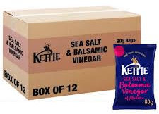 Kettle Crisps Hand Cooked Potato Chips 12 Bags x 80g (12 Bags x 80g, Salt & Moderna Balsamic Vinegar)