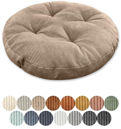 Lsjoaw Sitzkissen Rund 40cm Dicke 6cm 1 Stück Bodenkissen Rund Sitzpolster Stuhlauflage Sitzpolster Stuhlkissen Polster Auflage für Wohnzimmer Büro Konferenzraum Cordstoff （Hellbraun）