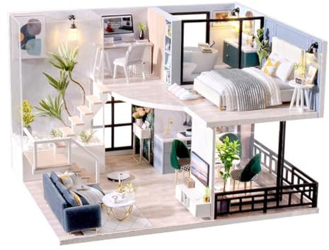 Habbari Miniaturhaus – Kreatives DIY Set zum Basteln – Originelles Geburtstagsgeschenk für Kinder & Erwachsene – Bezauberndes 3D Modell – Puppenhaus 1:24 - Motiv Aufwachen um acht