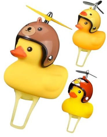 3 Stück Gelbe Ente Auto Ornament, Ente Fahrrad Bell, Gummi Ente Fahrradklingel mit LED Licht, Gummiente Fahrradklingel, Niedlicher Propeller Lenker Fahrrad Quietscheente Fahrradglocke