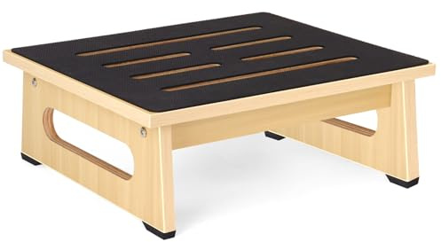 One Step Stool for Adults Seniors with Non-Slip Rubber Step Surface, 5.5 Heavy Duty Wooden Stepping Stools with 450 LBS Capacity for Bedroom Kitchen Bathroom, Bed Steps for High Beds, Bedside Support
