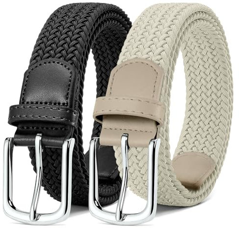 MATLAB 2er-Pack Stretchgürtel für Damen & Herren – Elastische Flechtgürtel aus Stoff, Verstellbar & Dehnbar, 3,3 cm breit, Schwarz & Beige, Länge 100 cm