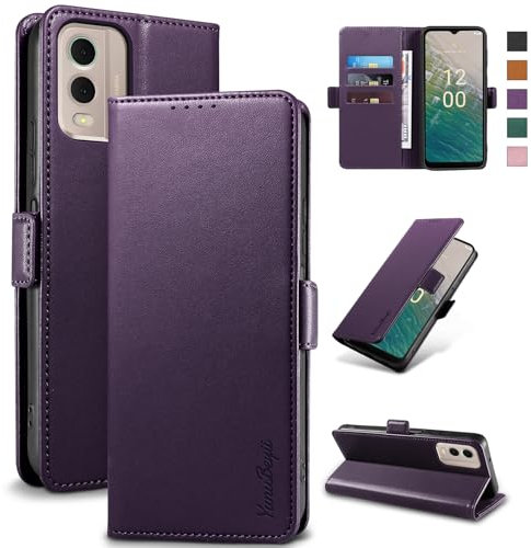 YunuBeyii Wallet Flip Case for Nokia C32 - [RFID Blocking] Luxury PU Leather Card Holder Magnetic Phone Cover with Kickstand,Shockproof Protective Case,Purple