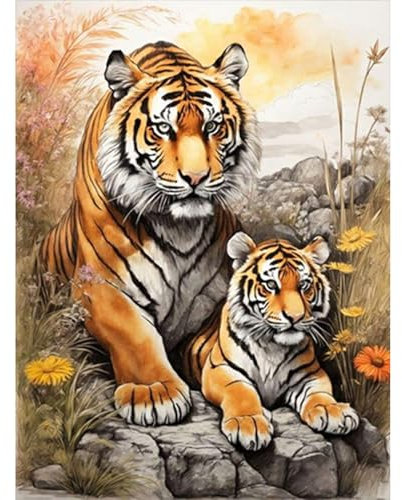 GHHKUD 5D Diamond Painting für Erwachsene, Tiger Tiere DIY Diamant Painting Bilder für Erwachsene Anfänger, Diamond Painting Set, Full Drill Diamant Malerei für Haus Dekoration 30x40 cm