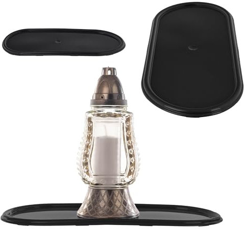 KADAX Plastikunterlage für Grablicht, Ovales Tablett für Grab, Kunststoff Untersatz für Grabblumen und Kerzen, Tafelplatte, Schutz für Grab (Schwarz, 43.5 cm)