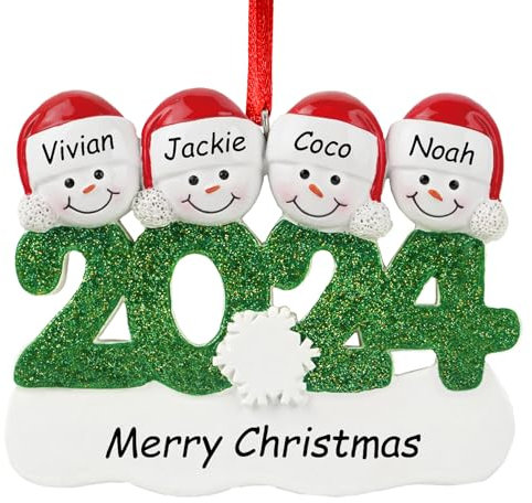 witfox personalisierte weihnachtskugeln mit 2/3/4/5/6 Namen - 2024 personalisierte weihnachtsdeko 3D Resin Schneemann, Weihnachtsanhänger personalisiert für Familie, Freunde-4