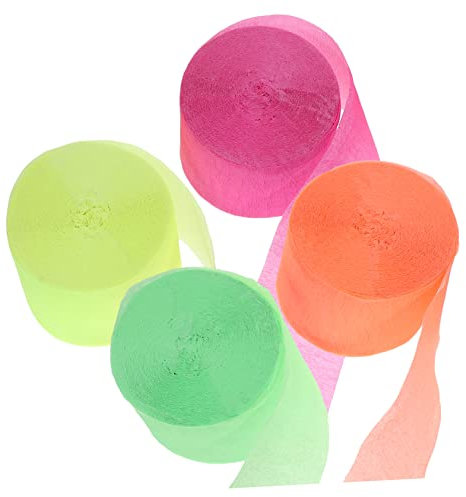 VOSAREA 4 Rouleaux Ruban Papier Crépon Fluo Fluo Banderoles Au Néon Banderoles en Papier Crépon Banderoles De Soirée Blacklight Papier Crêpe Fluo Décorations Lumineuses Papier Crépon Vert