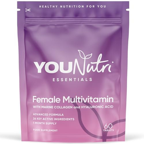 Women's Multivitamins & Minerals with Marine Collagen & Hyaluronic Acid – 26 Essential Vitamins, Minerals, & Botanicals – UK GMP Manufactured and Lab Tested - 60 Tablets (1 Month Supply)