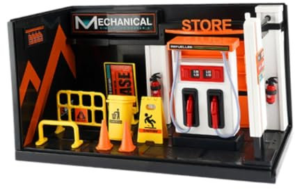 Sharplace 1/24 Diorama Car Garage Diorama Model, Garage Scene Model, Display Scenery Model, Repair Shop Model for Micro Landscape, with Oil Machine