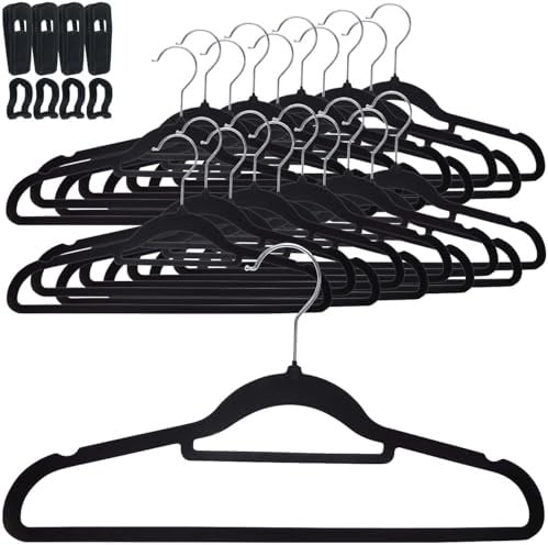 PEARL Kleiderbügel für Jacken: 30 rutschfeste Samt-Kleiderbügel, Clips, 4,5 kg Tragkraft, schwarz (Rutschfestee, Verlängerungsclips, Jacke)