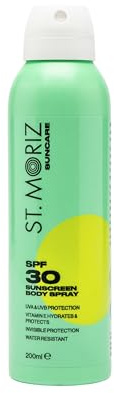St. Moriz Suncare LSF 50 Sonnenspray für den Körper | Feuchtigkeitsspendend, unsichtbar, LSF 50, Schutz vor UVA- und USB-Strahlen mit Vitamin E | Wasserfest | Dermatologisch getestet | Vegan | 200ml