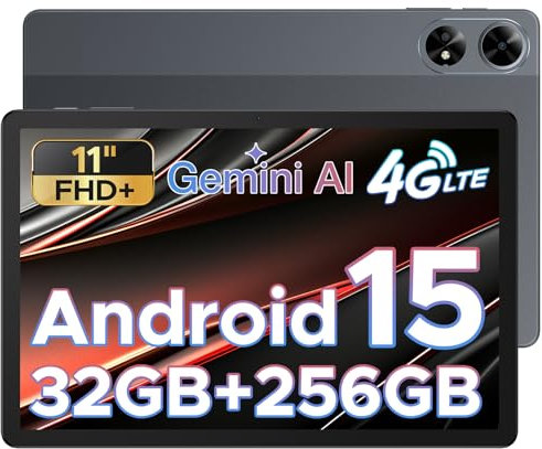 DOOGEE Tab G6+ Tablet 11 Pollici, 32GB+256GB/2TB Tablet Android 15, 4G LTE + 5G WiFi, 1920x1200 FHD+ IPS, Unisoc T7280 Octa Core Tablets Gaming, 8000mAh/Widevine L1/Face ID/GPS/BT5.0/OTG - Grigio