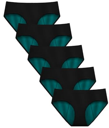 TIICHOO Periodenunterschwäsche Starke Blutung Weich Perioden Unterwäsche Damen Periodenslip 5er Pack(M, Schwarz)